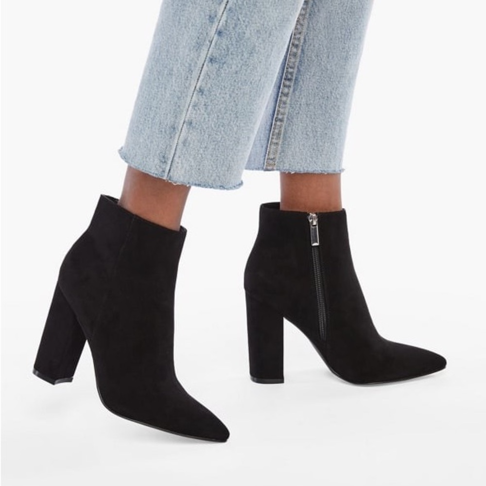 Black Block Heeled Ankle Booties Size Extra Wide Width
